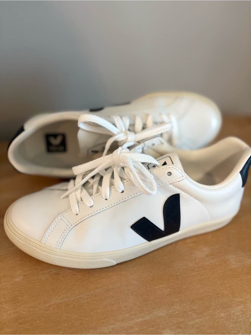 Veja Leather Sneakers in White with Black Logo